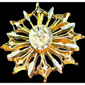 Vintage Sun Star 10k Gold Topped Brooch With Paste Rhinestone Embellishment READ